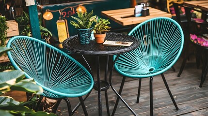 Peaceful Minimalist Patio with Sleek Outdoor Furniture and Lush Greenery for a Tranquil and Relaxing Atmosphere