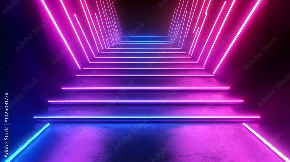 Wall mural neon abstract staircase background