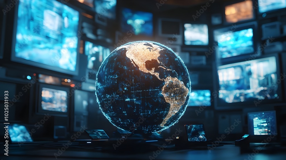 Canvas Prints earth in the middle of a bunch of television screens broadcasting a variety of different programs