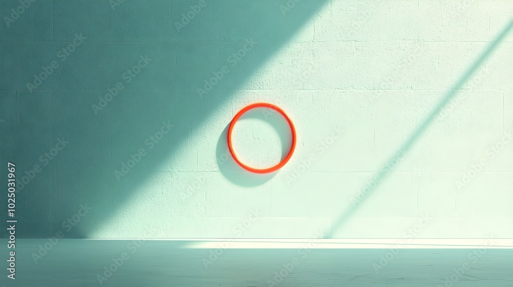 Poster Overhead view of a 3D rendered retro style hula hoop placed on a minimalist studio floor with soft shadows and lighting creating a simple modern and elegant composition