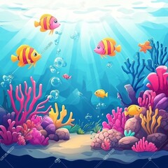 Fototapeta premium Colorful Coral Reefs Cartoon Vector Illustration