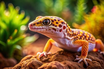 Obraz premium Adorable Cute Leopard Gecko in a Vibrant Habitat Perfect for Reptile Lovers and Pet Enthusiasts Captured in Stunning