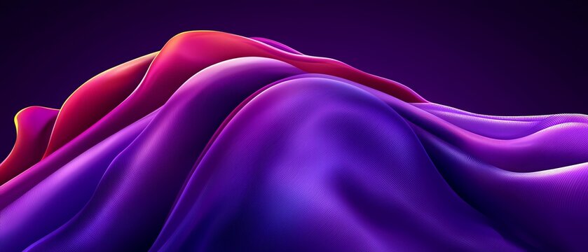 A vibrant abstract wave of silk-like textures in rich purple and pink hues, creating a dynamic visual flow against a dark background.