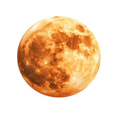 A vibrant, detailed image of the orange moon against a dark background.
