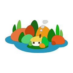 Illustration of a lake house.