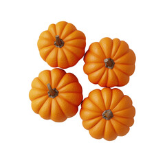 Four bright orange pumpkins on a white isolated background.