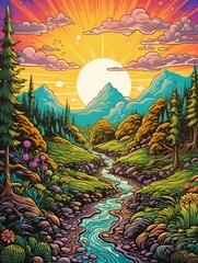 Winding River Through a Mountainous Landscape at Sunrise