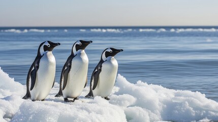 Fototapeta premium Penguins on Ice Majestic Creatures in a Frigid Landscape