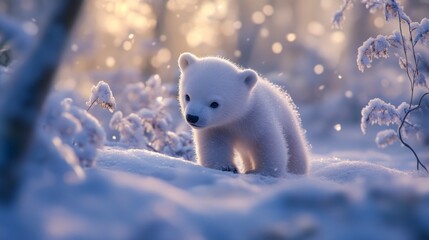 Obraz premium Playful Polar Bear Cub Winter Wonderland Fun 1