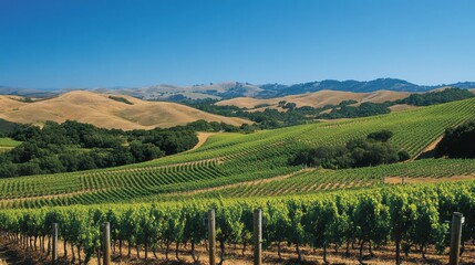 Naklejka premium Harvest Hues Rolling Hills and Golden Vines