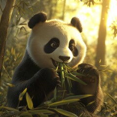 Obraz premium Peaceful Panda Feast Bamboo Lunch in Soft Light