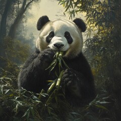 Fototapeta premium Pandas Delight Soft Light Bamboo Feast