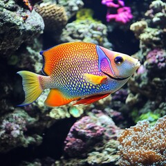 Vibrant Tropical Fish Explores Coral Reef Paradise
