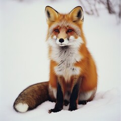 Fototapeta premium Red Fox in Winter Wonderland Sharp Focus on Snowy Landscape