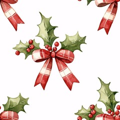 Festive Holly and Ribbon Pattern Design