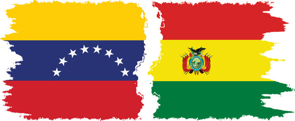 Bolivia and Venezuela grunge flags connection, vector