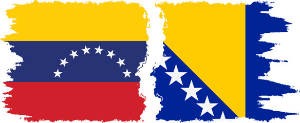 Bosnia and Herzegovina and Venezuela grunge flags connection, vector