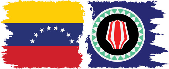 Bougainville and Venezuela grunge flags connection, vector