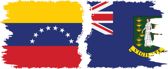 British Virgin Islands and Venezuela grunge flags connection, vector