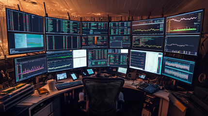 his image of a trader monitoring multiple screens is in high demand for trading platforms.
