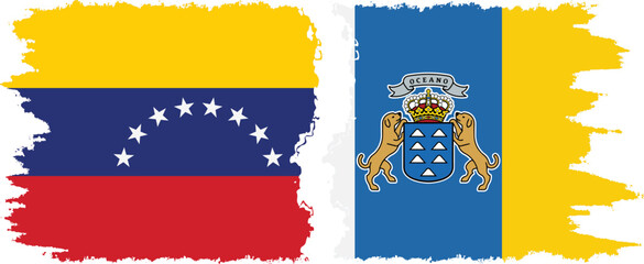 Canary Islands and Venezuela grunge flags connection, vector