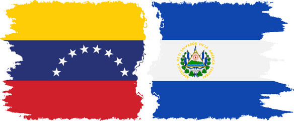 El Salvador and Venezuela grunge flags connection, vector