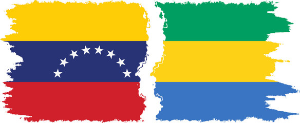 Gabon and Venezuela grunge flags connection, vector