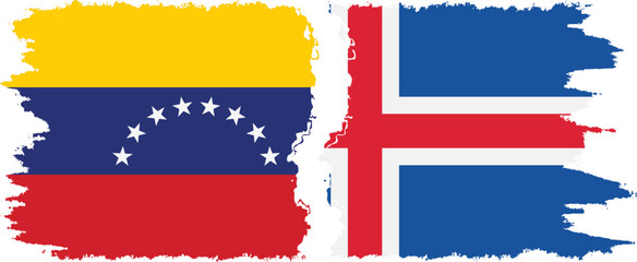 Iceland and Venezuela grunge flags connection, vector