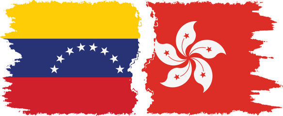 Hong Kong and Venezuela grunge flags connection, vector