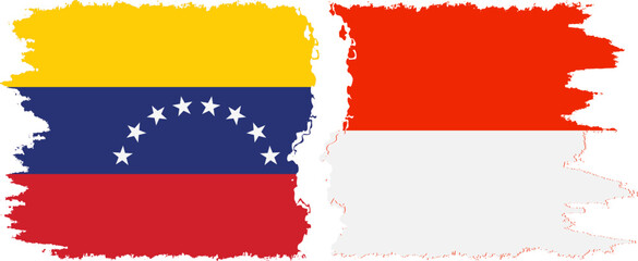 Indonesia and Venezuela grunge flags connection, vector