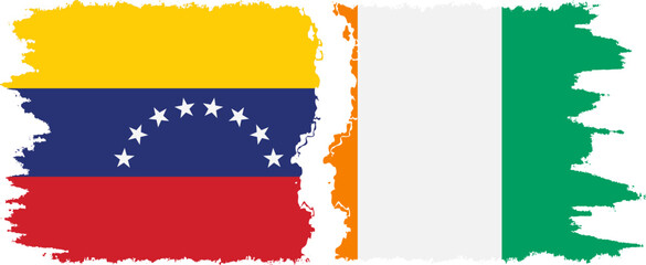 Ivory Coast and Venezuela grunge flags connection, vector