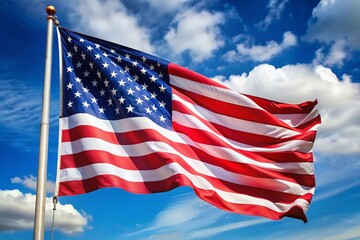 Obraz premium American Flag on White Background for Patriotic Themes, Celebrations, and National Events in High-Quality Stock