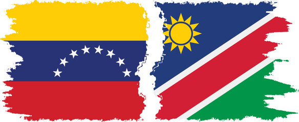 Namibia and Venezuela grunge flags connection, vector