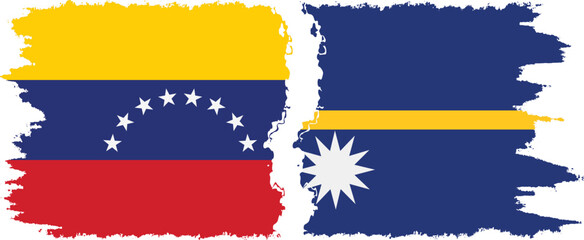 Fototapeta premium Nauru and Venezuela grunge flags connection, vector
