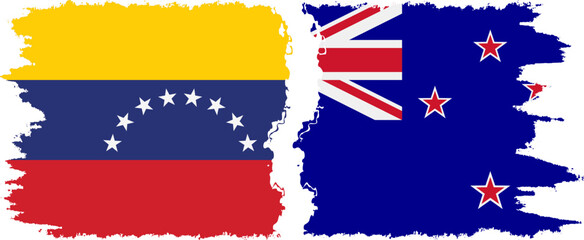 New Zealand and Venezuela grunge flags connection, vector