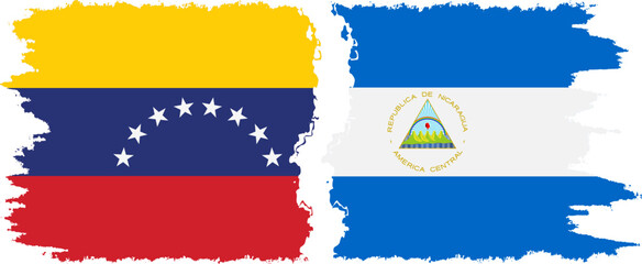 Nicaragua and Venezuela grunge flags connection, vector