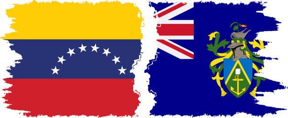 Pitcairn Islands and Venezuela grunge flags connection, vector