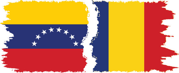 Romania and Venezuela grunge flags connection, vector