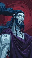 piece of Hadès, the Greek god of the underworld. The background is a dark purple gradient with white and purple swirling patterns. 