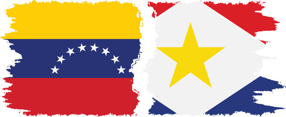 Saba and Venezuela grunge flags connection, vector