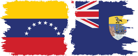 Saint Helena and Venezuela grunge flags connection, vector