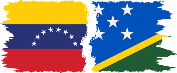 Solomon Islands and Venezuela grunge flags connection, vector