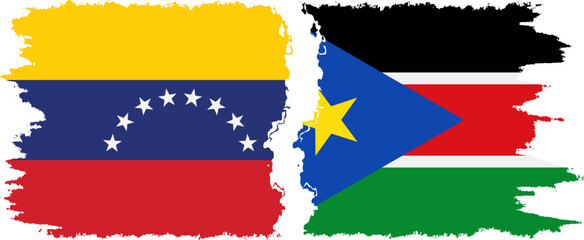 South Sudan and Venezuela grunge flags connection, vector