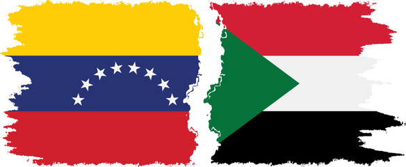 Sudan and Venezuela grunge flags connection, vector