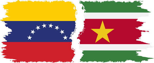 Suriname and Venezuela grunge flags connection, vector