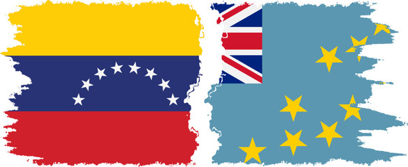 Tuvalu and Venezuela grunge flags connection, vector