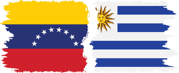 Uruguay and Venezuela grunge flags connection, vector