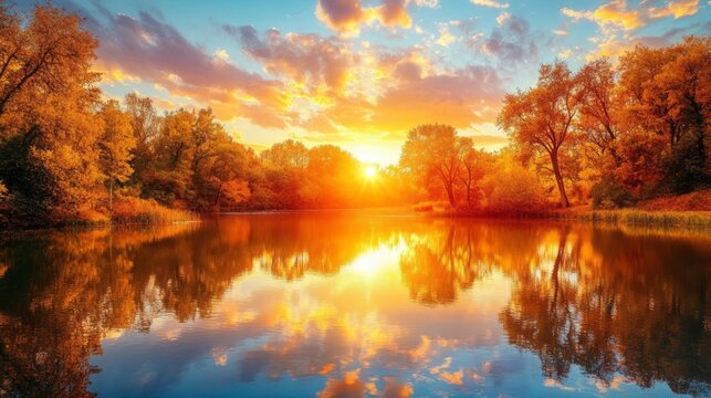 Golden Sunset Over Autumn Lake 1