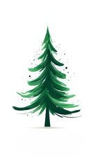 green brush stroke art Christmas  tree simple logo , minimalism, white background