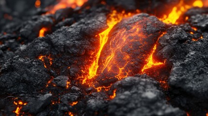 Lava flowing through volcanic rock showcasing nature\'s raw power in a dramatic display of heat and texture during an eruption